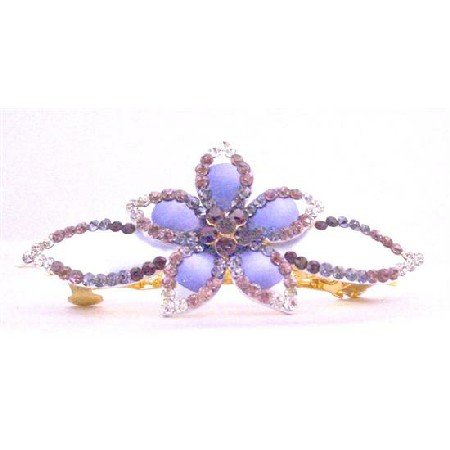 HA470 Bridal Barrette Hand Painted With Amethyst Light & Dark Crystals Hair Jewelry