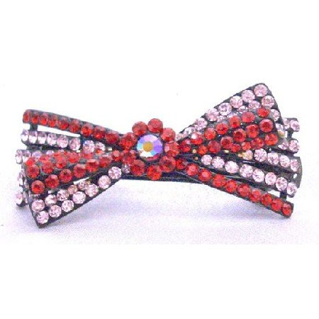 HA459 Siam Red Rhinestones & Rosaline Prom Hair Barretted Gogeou Hair Clip