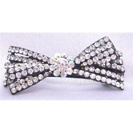 HA457 Clear Rhinestones Fully Embedded Bridal Barrette Exclusively Wedding Hair Clip
