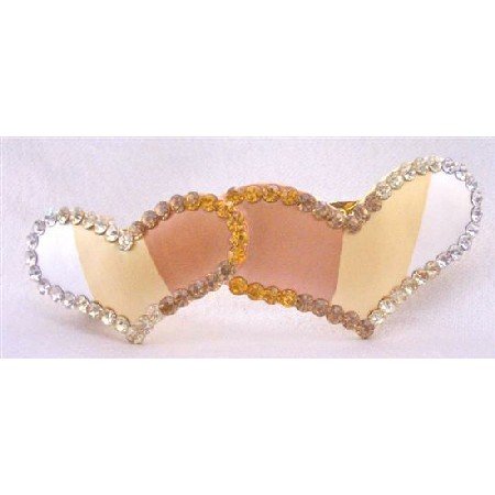 HA473 Prom Hair Clip Of Heart Smoked Topaz Crystals Heart Hand Painted & Decorated