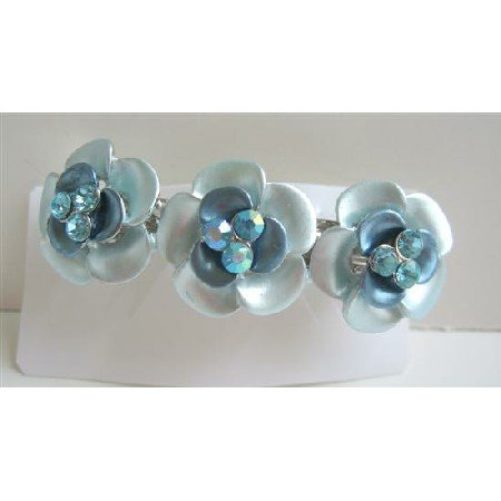 HA401 Beautiful Hair Barrette Aquamarine Flower Enamel Hair Barrette