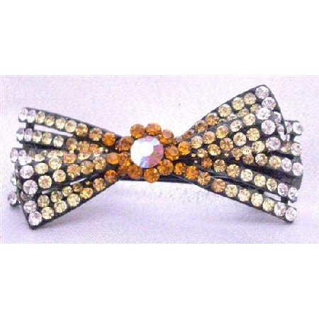 HA460 Hair Barrette For Any Occassion Hair Bow Clip Topaz Yellow Gold Color