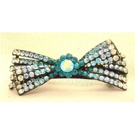 HA456 Wedding Hair Accessory Bridal Hair Barretted Sapphire Aquamarine Blue Zirconia