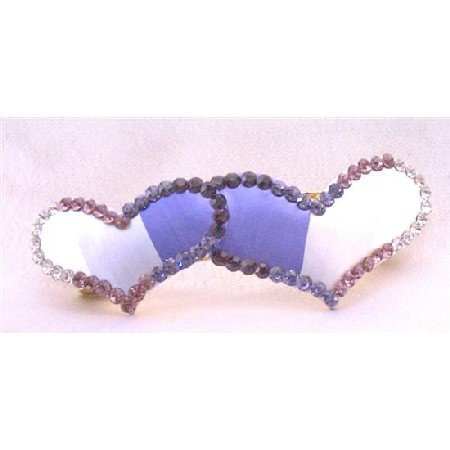HA476 Hand Painted Heart Bridemaides Hair Barrette Sapphire Ametheyst Heart Fully Decorated