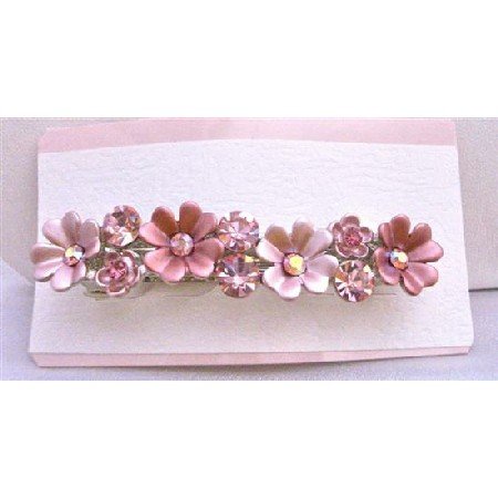 HA164 Flower Hair Barretted Fully Sparkling w/ Crystals Embedded On Each Flower Hair Barrette Clip