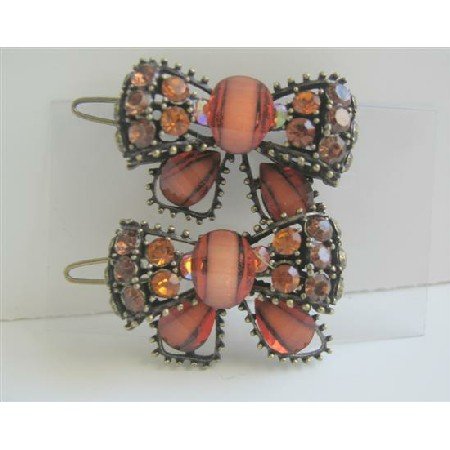 HA002 Rust Brown Sleek Hair Clip Bow Hair Clip Accessories