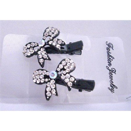 HA406 Beautiful Bow Hair Clamp Clip Encrusted w/ Cubic Zircon Sparkling Hair Clamps Clip