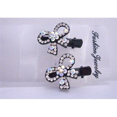 HA054 Sparkling Simulated Diamond Bow Hair Clamp Clip