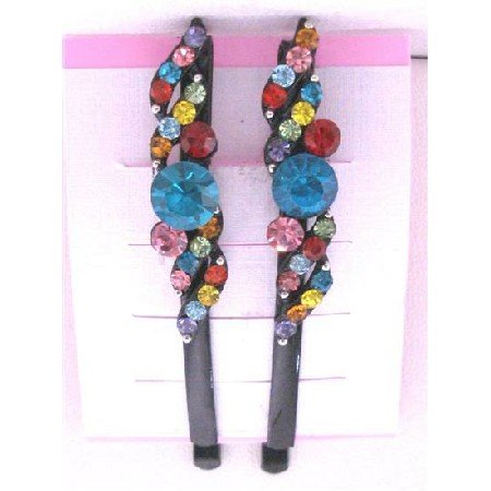 HA481 MultiColored Crystals Black Hair Pin Hair Accessories Black Pin