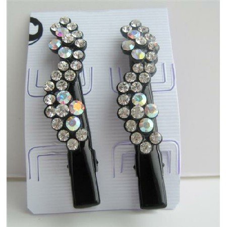 HA106 Black Hair Pin Crystals Flower Pair Hair Pin/Clip Crystals Hair Accessories Pair