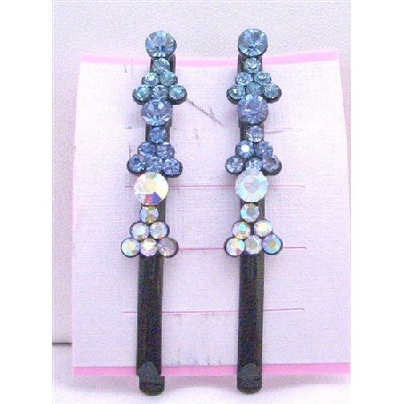 HA477 Aquamarine Sapphire Crystals Hair Pin Black Pin/Clip Crystals Hair Accessories Pair