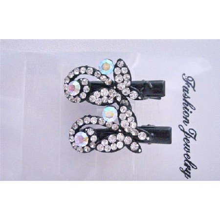 HA405 Butterfly Hair Clamp Clip Fully Embedded Simulated Diamond Pair Hair Clamps Clip