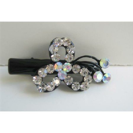 HA311 Simulated Diamond Flower Hair Clamps Clip Sleek & Sparkling Clamps