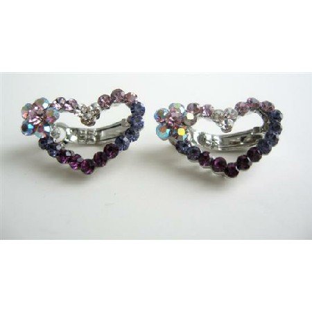 HA065 Amethyst Crystals Heart Barrette Austrian Crystals Hair Barrette Pin/Clip