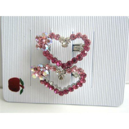 HA081 Crystals Hair Heart Barrette Pink Crystals Heart Hair Barrette Clip