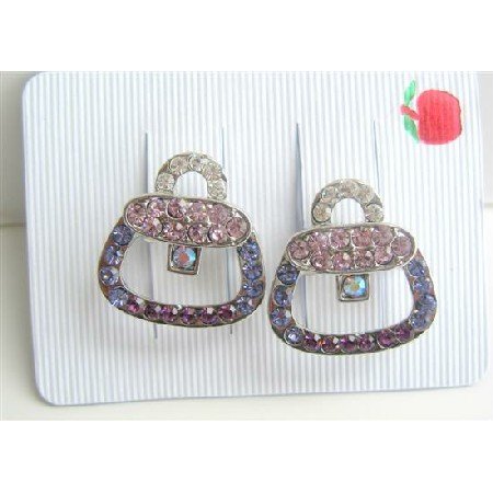 HA119 Multi Colored Crystals Hair Barrette Purse Hair Barrette Clip