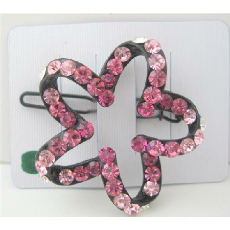 HA100 Pink Crystals Sparkling Star Flower Hair Barrette Hair Barrette