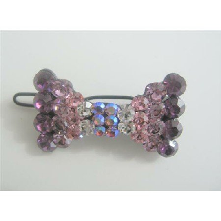 HA131 Crystals Bow Bridal Barrette Hair Clip Genuine Swarovski Austrian Crystals Clip