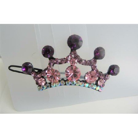 HA166 Crown Hair Barrette Crystals Hair Barrette Clip