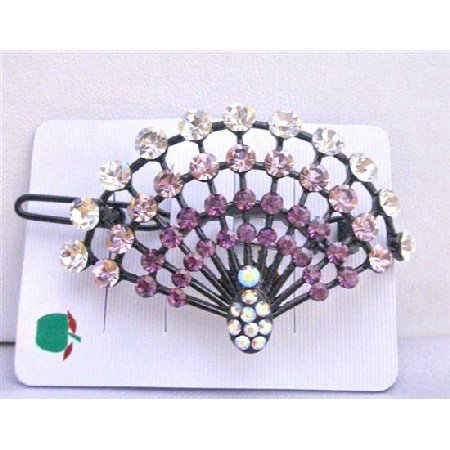 HA220 Amethyst Crystals Light & Dark w/ Clear Crystals Clip