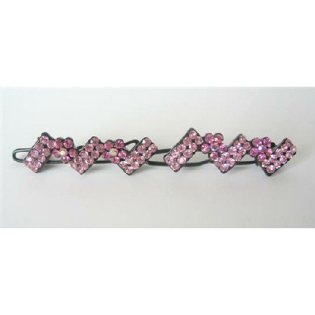 HA173 Rose Pink Crystals Hair Accessory Clip Pretty Hair Barrette