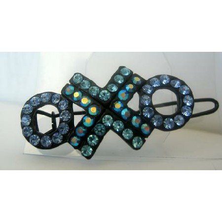 HA133COUNTRY BLUE & GREEN CRYSTAL BARRETTE Party Wear Accessories Austrian Crystals Clip