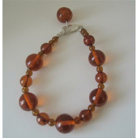 TB357 Amber Resin Beaded Bracelet w/ Toggle Clasp