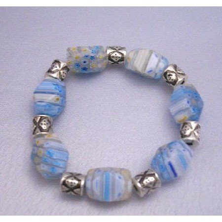 TB286 Beautiful Shades Of Blue Millefiori Stretchable Bracelet