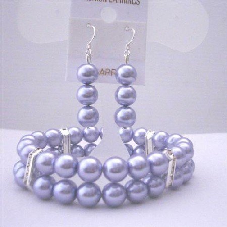 TB412 Lavender Pearls Bracelet & Earrings Simulated Lavender Pearls Double Stranded Stretchable