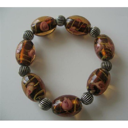 TB362 Topaz Glass Beads Self Designed w/ Ethnic Oxidized Beads Traditional Stretchable Bracelet