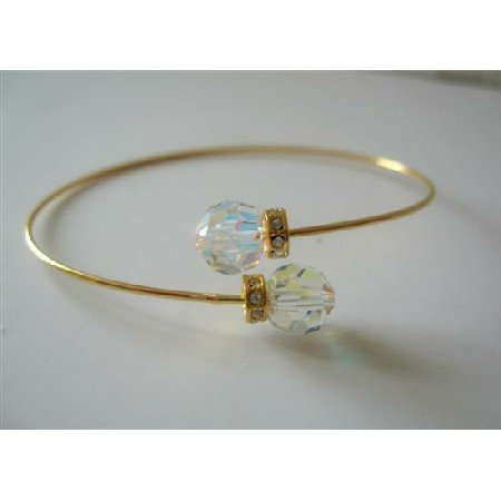 TB331 Gold Plated Wire Bracelet Swarovski AB Crystals Jewelry w/ Rondells