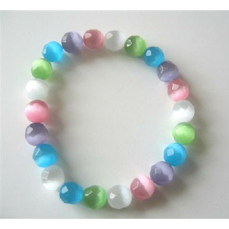 TB378 Multifaceted Colorful Cat Eyes 8mm Stretchable Bracelet