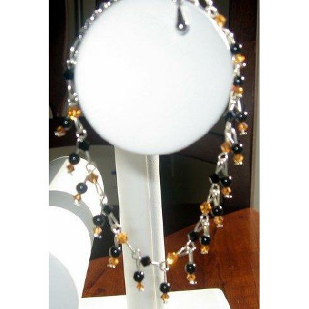 TB205 Vintage Style Topaz and Jet Swarovski Crystals Bracelet