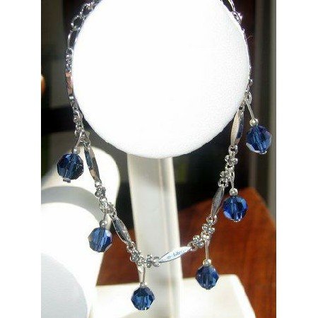 TB201 Elegant Formal Bracelet in silver w/ Sapphire Crystals hanging