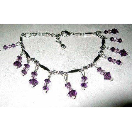 TB206 Amethyst Swarovski Crystals light and dark mix match dangling