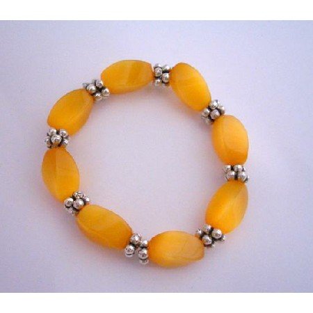 TB296 Saffron Citrine Barrel Beads Stretchable Bracelet Saffron November BirthStone Bead Bracelet