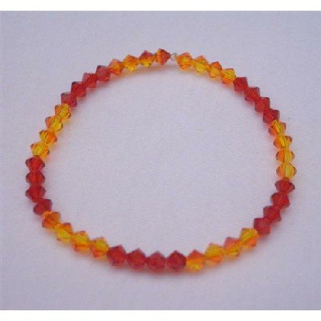 TB354 Red Orange Swarovski Crystals Stretchable Bracelet Genuine Swarovski Crystals