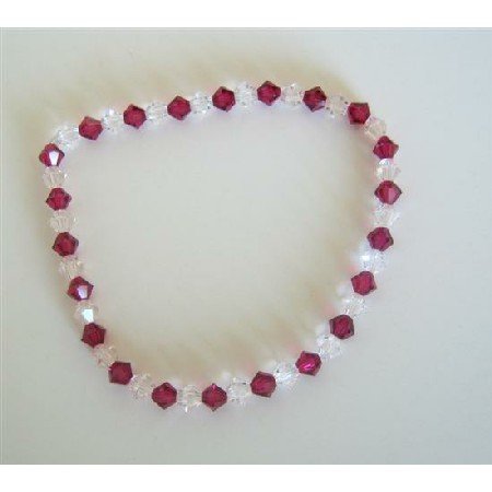 TB328 Clear Crystals And Fuschia Swarovski Crystals Stretchable Bracelet