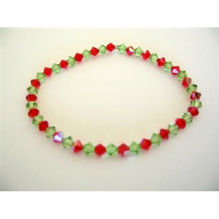 TB321 Peridot & AB Siam Red Swarovski Stretchable Bracelet
