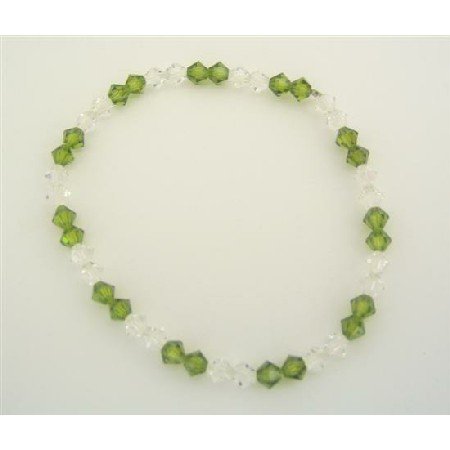 TB310 Crystals Stretchable Bracelet Genuine Swarovski Clear & Peridot Crystals Jewelry
