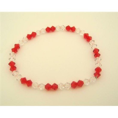 TB316 Swarovski Siam Red Crystals & AB Crystals Stretchable Bracelet