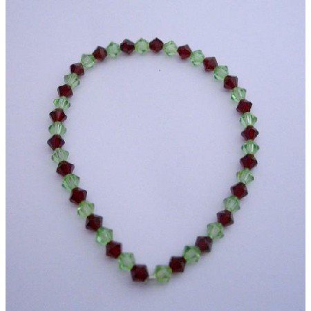 TB299 Swarovski Crystals Stretchable Bracelet w/ Swarovski Siam Red & Peridot Crystals Bracelet