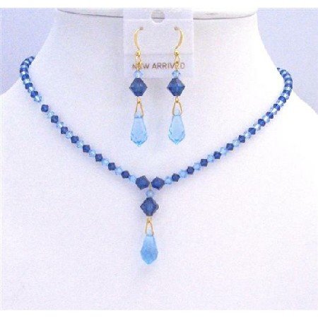 BRD827 Blue Swarovski Crystals Aquamarine Sapphire Crystals Jewelry Set