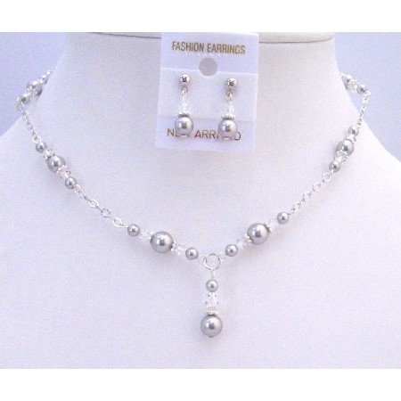 BRD865 Silver Pearls Clear Crystals Prom Bridal Bridemaids Swarovski Jewelry