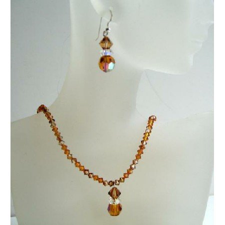 BRD369 Swarovski Crystals w/Swarovski Topaz AB Topaz and Copper Crystals Cute Dangling