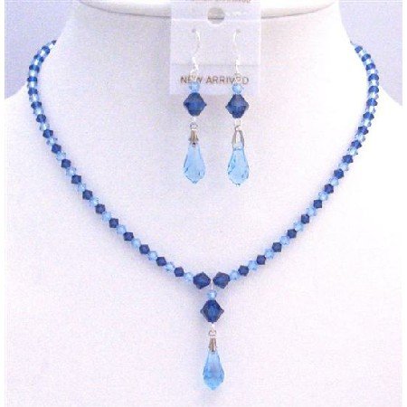 BRD849 Prom Jewelry Blue Swarovski Crystals Aquamarine Sapphire Crystals Jewelry Set