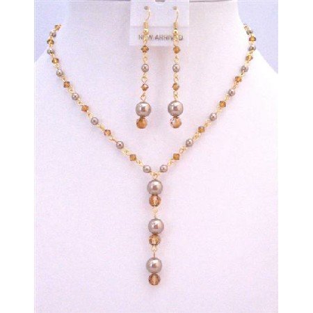 BRD878 Copper Swarovski Crystals Jewelry Set Hanmade Custom Bronw Pearls Copper Crystals