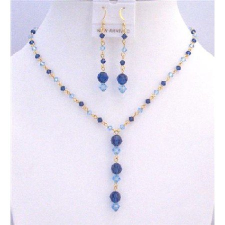 BRD828 Jewelry Set w/ Genuine Swarovski Blue Crystals Aquamarine Sapphire Crystals Jewelry Set