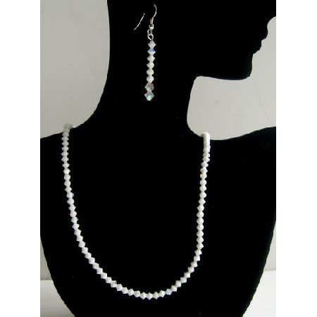 BRD367 Exclusive Jewelry Swarovski Chalk & AB Chalk Sterling Silver Earrings & Necklace