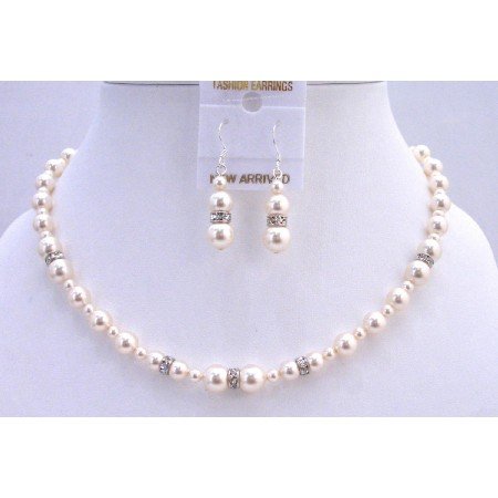 BRD814 Wedding Handcrafted Beautiful Swarovski Ivory Pearls Silver Rondells Spacer